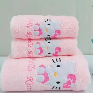 Hello Kitty Bath Towel Plush Set 3 Piece Pink NWT